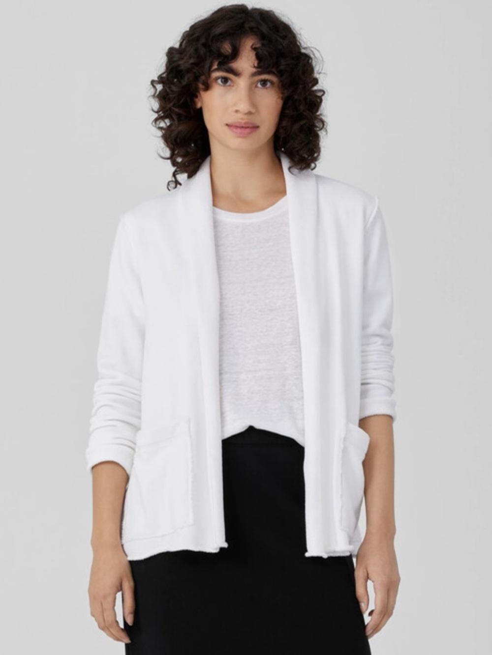 Eileen Fisher White Open-Front organic cotton Knit Blazer XXS